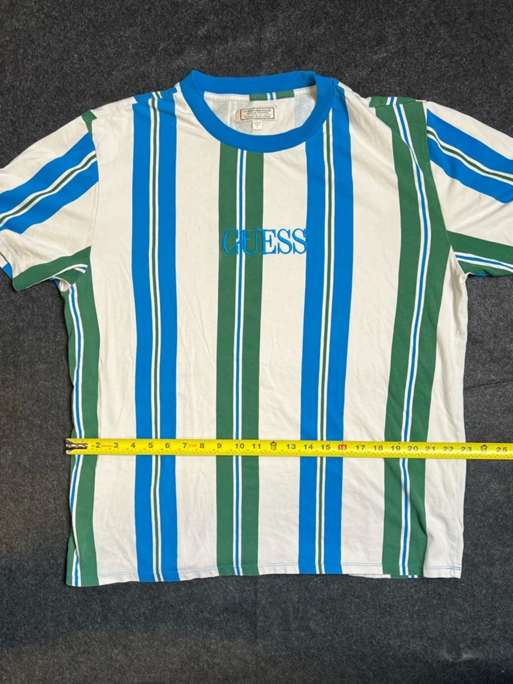 GUESS ORIGINALS AMERICAN TRADITION STRIPED MEN'S T-SHIRT BLUE GREEN WHITE SIZE L - Picture 6 of 6
